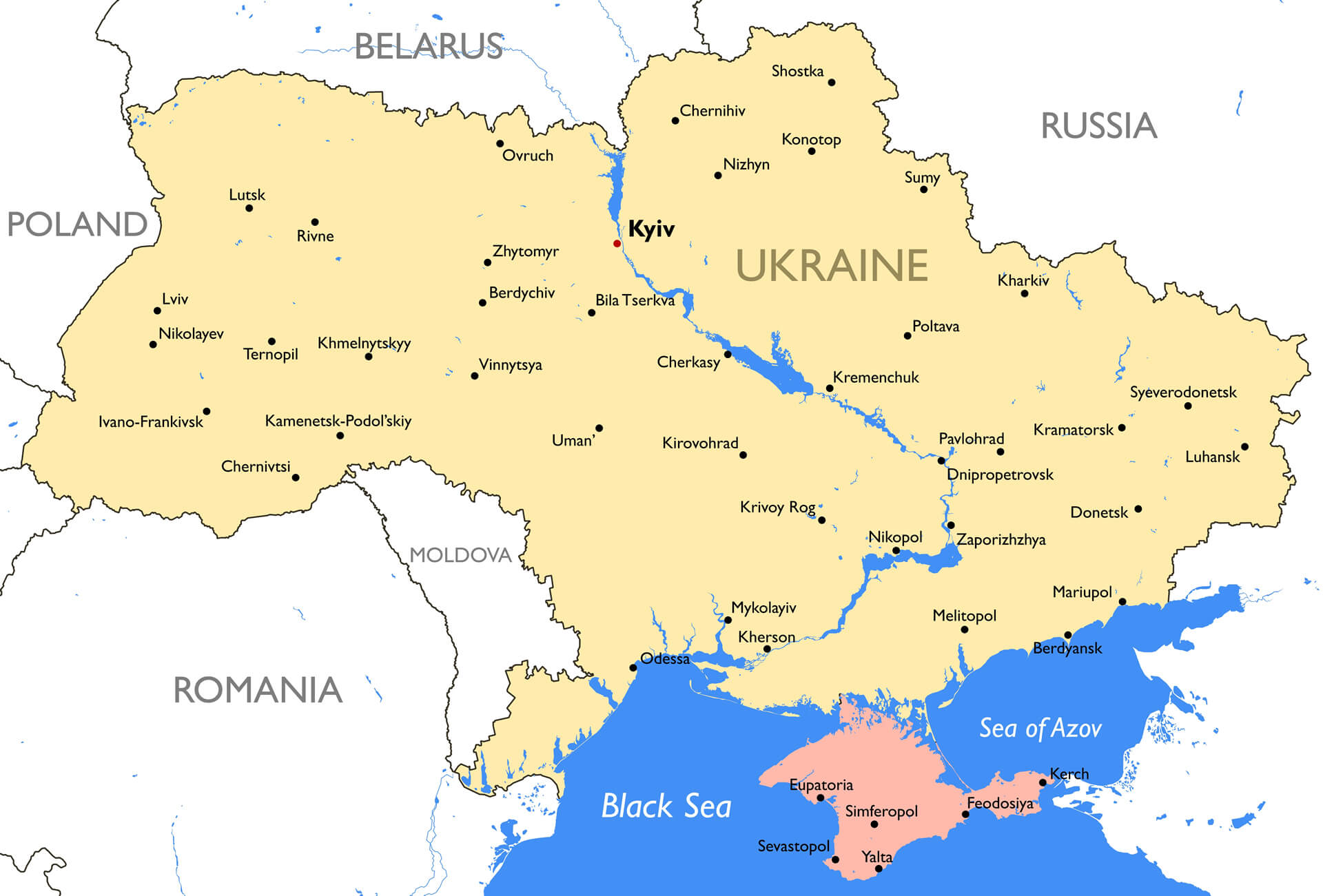 Vektör Detaylı Renk Ukrayna Haritası Kırım ile